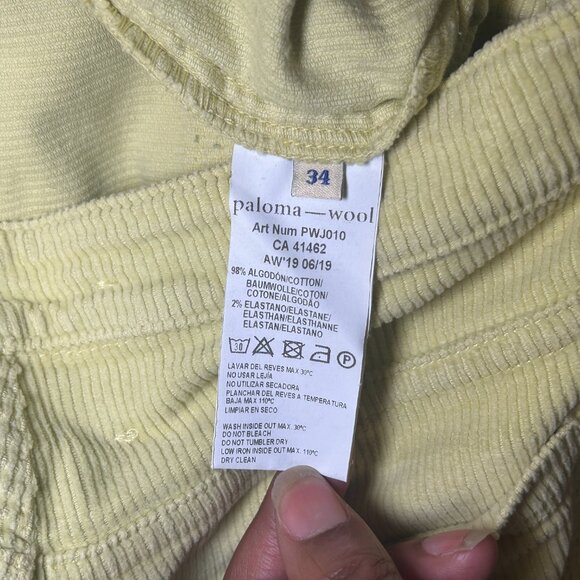Paloma Flared Leg Pants Mid-Rise Fit Soft Corduroy Wool Fabric Sunny Yellow W 34 - Picture 6 of 12